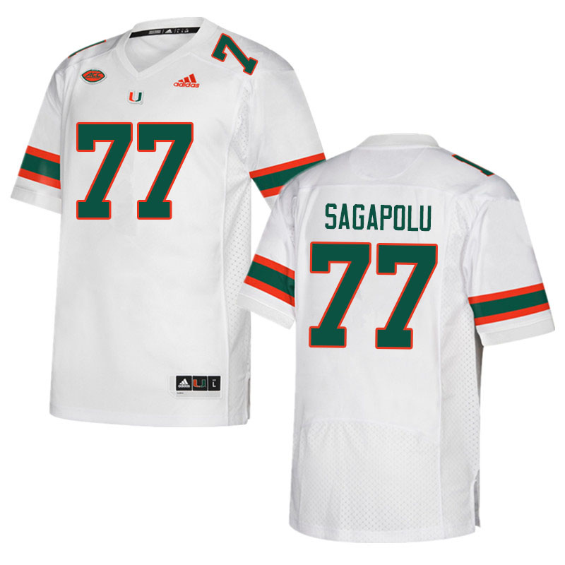 Men #77 Logan Sagapolu Miami Hurricanes College Football Jerseys Sale-White